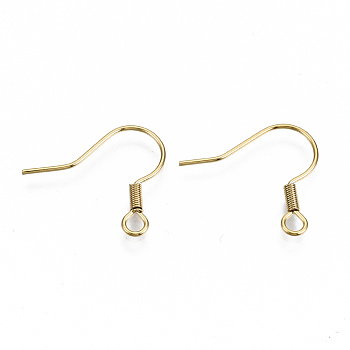 304 Stainless Steel Earring Hooks, Ear Wire, with Horizontal Loop, Cadmium Free & Nickel Free & Lead Free, Real 18K Gold Plated, 17~19x19mm, Hole: 2mm, Pin: 0.7mm