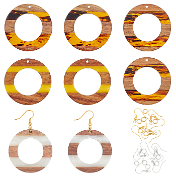 Olycraft DIY Dangle Earring Making Kits, Including Resin & Oblate Ring Walnut Wood Pendants, Brass Earring Hooks & Jump Rings, Mixed Color, 36pcs/box