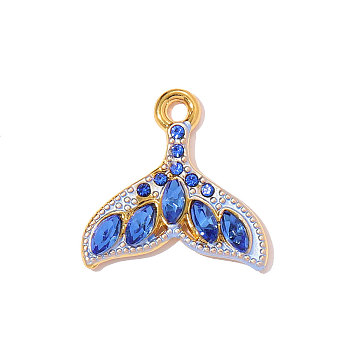 304 Stainless Steel Enamel Pendants, Fishtail Charms, Ion Plating(IP), Long-Lasting Plated, Mirror Polished Finish, Real 18K Gold Plated, 16x16mm, Hole: 1.6mm