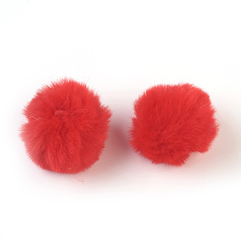 Handmade Faux Rabbit Fur Pom Pom Ball Covered Pendants, Fuzzy Bunny Hair Balls, with Elastic Fiber, Red, 50~60mm, Hole: 4x5mm