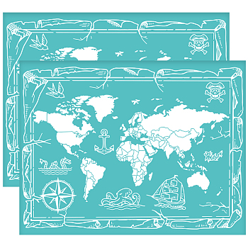 Self-Adhesive Silk Screen Printing Stencil, for Painting on Wood, DIY Decoration T-Shirt Fabric, Turquoise, Map Pattern, 280x220mm