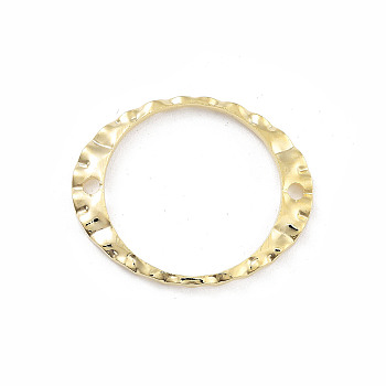 Brass Textured Hollow Oval Links, Cadmium Free & Lead Free, Real 24K Gold Plated, 24x19.5x1mm, Hole: 1.6mm