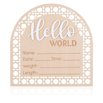 Wooden Baby Photo Props, Birth Announcement Sign, Wooden Growth Milestone Signs, Arch with Word Hello World, White, 140x140x5mm