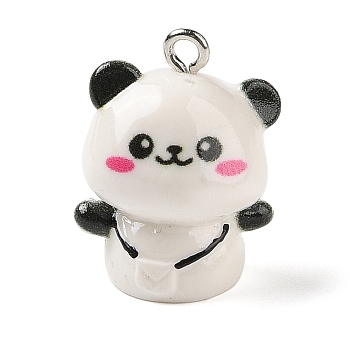 Opaque Resin Animal Pendants, 3D Panda Charms with Platinum Plated Iron Loops, White, 21.5x16.5x14mm, Hole: 2mm