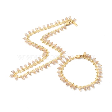 Natural Faceted Agate Beaded Necklace & Bracelet Set, with 304 Stainless Steel Chain, Real 18K Gold Plated, 7.48 inch(19cm), 16.34 inch(41.5cm), 2pcs/set(SJEW-JS01208)