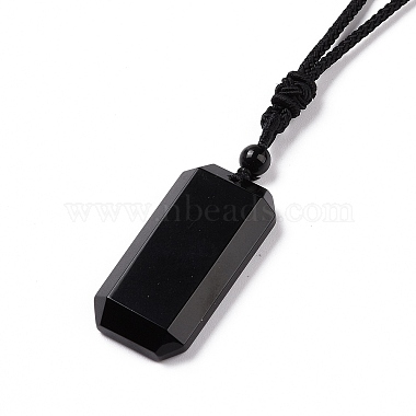 Adjustable Natural Mixed Gemstone Rectangle Pendant Necklace with Nylon Cord for Women(NJEW-L171-03)-4