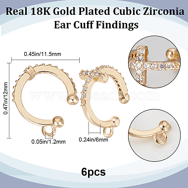 6Pcs Brass Micro Pave Clear Cubic Zirconia Ear Cuff Findings(KK-BBC0009-76)-2