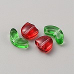 Handmade Lampwork Beads, Flower and Leaf, Red, 9x9x5.5mm, Hole: 1mm, 10 set/bag(LAMP-TAC0004-04B)