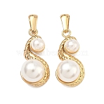 304 Stainless Steel & ABS Plastic Imitation Pearl Pendants, Sea Horse Charms, Golden, 26x12.5x11mm, Hole: 6x2.5mm(STAS-C172-24G)