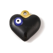 304 Stainless Steel Enamel Pendants, Golden, Heart with Evil Eye Charm, Black, 17x17x6.5mm, Hole: 1.8mm(STAS-M071-02A)