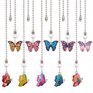 Alloy Enamel Printed Ceiling Fan Pull Chain Extenders, Butterfly Pendant Decoration, with Iron Ball Chains, Mixed Color, 338~350mm, 10 styles, 1pc/style, 10pcs/set(AJEW-PH01448)