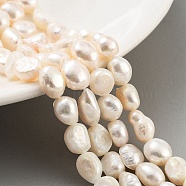 Natural Cultured Freshwater Pearl Beads Strands, Two Sides Polished, Grade 3A, White, 7~8mm, Hole: 0.6mm, about 20~22pcs/strand, 7.28''(18.5cm)(PEAR-P062-28B)