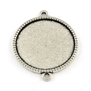 Tibetan Style Alloy Flat Round Cabochon Connector Settings, Cadmium Free & Lead Free, Antique Silver, Tray: 20mm, 29x23x2mm, Hole: 2mm(X-TIBE-Q038-001F-AS-RS)