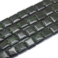 Synthetic Green Goldstone Beads Strands, Square, 14x14x4.5mm, Hole: 1mm, about 28pcs/strand, 15.3 inch(39cm)(G-G793-16A-03)