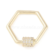 Rack Plating Brass Micro Pave Cubic Zirconia keychain Clasps, Hexagon, Golden, 23x24mm(KK-K374-03D-G)