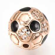 Brass Micro Pave Cubic Zirconia Beads, with Enamel, FootBall/Soccer Ball, Rose Gold, 8mm, Hole: 1mm(ZIRC-Q013-8mm-136RG)