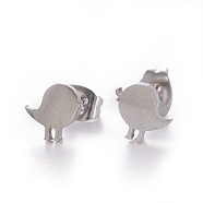 304 Stainless Steel Stud Earrings, Hypoallergenic Earrings, with Ear Nuts/Earring Back, Chick, Stainless Steel Color, 7x8mm, Pin: 0.8mm, 12pairs/card(EJEW-F227-04P)