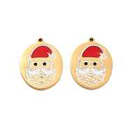 Ion Plating(IP) 304 Stainless Steel Pendants, Christmas Theme Enamel Charms, Golden, Santa Claus, 16.5x12.5x1.5mm, Hole: 1mm(STAS-S140-01D)