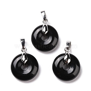 Natural Obsidian Pendants, with Platinum Tone Brass Findings, Cadmium Free & Lead Free, Donut/Pi Disc, 24~25x20x8.5mm, Hole: 8x5mm(G-E059-01P-03)