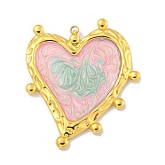 Ion Plating(IP) 304 Stainless Steel Pendants, with Enamel, Real 18K Gold Plated, Heart Charm, Pink, 40.5x35x2.5mm, Hole: 2mm(X-STAS-U007-06D-G)