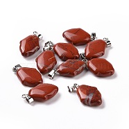 Natural Red Jasper Pendants, Hamsa Hand Charms, with Platinum Plated Alloy Snap on Bails, 24~24.5x15x7mm, Hole: 5.5x3mm(G-B041-03P-07)