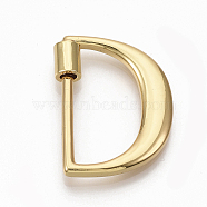 Brass Screw Carabiner Lock Charms, for Necklaces Making, Real 18K Gold Plated, Nickel Free, Letter.D, 29.5x22.5x2.5mm(KK-T046-001G-D-NF)