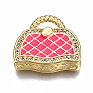Brass Micro Pave Cubic Zirconia Enamel Pendants, Nickel Free, Bag, Real 16K Gold Plated, Deep Pink, 17.5x19x5mm, Hole: 3x6mm(ZIRC-Q200-021D-NF)