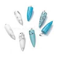 Synthetic Mixed Gemstone  Pendants, with Platinum Brass Findings, Bullet, 32~35x10~11mm, Hole: 7X3mm(G-D040-01P-A)