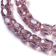 Electroplate Glass Beads, Pearl Luster Plated, Faceted Barrel, Old Rose, 10x10mm, Hole: 1mm(X-GLAA-F108-13A-02)