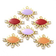 Brass Brass Micro Pave Cubic Zirconia Pendants, with Enamel, Real 18K Gold Plated, Horse Eye Charms, Mixed Color, 19x24.5x3.5mm, Hole: 1.8mm(KK-F871-19G)