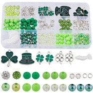 DIY Saint Patrick's Day Bracelet Making Kit, Including Acrylic & Polymer Clay Disc Beads, Clover & Hat Alloy Pendants, Green, 258Pcs/box(DIY-SC0023-38)
