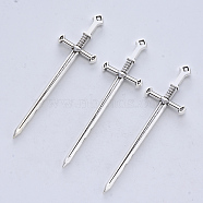 Tibetan Style Alloy Cabochons, Long Swords, Cadmium Free & Lead Free, for Crafting, Jewelry Making, Antique Silver, 80x23x5mm, about 91pcs/500g(TIBE-R316-140AS-RS)