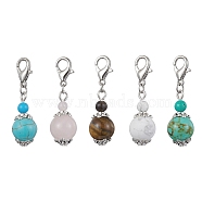 Natural & Synthetic Mixed Stone Pendant Decorations, with Alloy Lobster Claw Clasps, Round, 33~34mm(HJEW-JM01670)