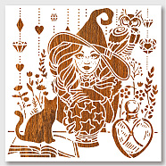 PET Hollow Out Drawing Painting Stencils, for DIY Scrapbook, Photo Album, Women Pattern, 300x300mm(DIY-WH0405-0021)