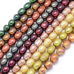 Dyed Natural Cultured Freshwater Pearl Beads Strands, Potato, Mixed Color, 10~13x8~10mm, Hole: 0.8mm, about 32~35pcs/strand, 15.7 inch(40cm)(PEAR-L021-08-01)