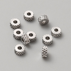 201 Stainless Steel Spacer Beads, Textured Flat Round, Stainless Steel Color, 4x2mm, Hole: 1.5mm(FIND-WH0161-53A)