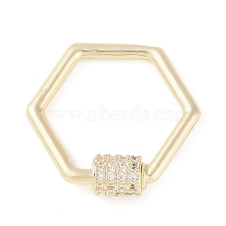 Rack Plating Brass Micro Pave Cubic Zirconia keychain Clasps, Hexagon, Golden, 23x24mm(KK-K374-03D-G)