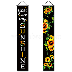 Hanging Polyester Sign for Home Office Front Door Porch Welcome Decorations, Rectangle with Word You Are My Sunshine, Sunflower Pattern, 180x30cm, 2pcs/set(HJEW-WH0011-20G)