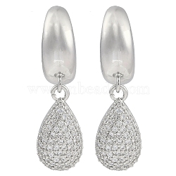 Teardrop Clear Cubic Zirconia Dangle Earrings, Brass Stud Earrings for Women, Platinum, 31x9mm(EJEW-Q387-05P)