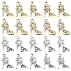 20Pcs 2 Colors Alloy Crystal Pendants, with Rhinestone, Butterfly High-Heeled Shoes, Mixed Color, 20x16.5x3mm, Hole: 1.8mm, 10pcs/color(FIND-YW0011-30)