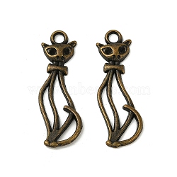 Tibetan Style Alloy Kitten Pendants, Hollow, Cat Shape, Antique Bronze, Lead Free and Cadmium Free, 34x12x2mm, Hole: 3mm(K0845071)