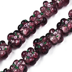 Handmade Silver Foil Lampwork Beads Strands, Flower, Purple, 13.5~14.5x14~15x9~10mm, Hole: 1.2mm, about 35pcs/strand, 17.32 inch~17.72 inch(44cm~45cm)(FOIL-T004-02B)