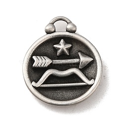 304 Stainless Steel Pendants, Flat Round with Constellations Charm, Antique Silver, Sagittarius, 20.5x17x3mm, Hole: 2.5x2mm(STAS-L022-306AS-09)