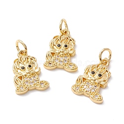 Brass Micro Pave Clear Cubic Zirconia Pendants, Long-Lasting Plated, Lead and Cadmium Free, Lion, Golden, 15x10x2mm, Hole: 3.2mm(ZIRC-M118-01G-RS)