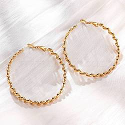 304 Stainless Steel Hoop Earrings, Double Twist, Real 18K Gold Plated, 43x4.5mm(EJEW-S250-04A-G)