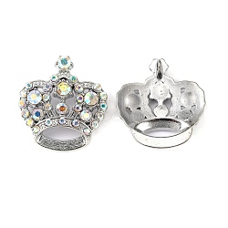 Rhinestone Pendants, Cadmium Free & Lead Free, with Alloy Findings, Crown, Platinum, White, 31x29x10mm, Hole: 3mm(RSB453-7)