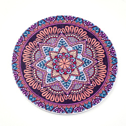  Printed Wooden Big Pendants, Dyed, Flat Round with Flower, Colorful, 60x2.5mm, Hole: 1.5mm(WOOD-S042-12)