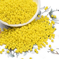 8/0 Opaque Colours Round Glass Seed Beads, Yellow, 3mm, Hole:1mm, about 1101pcs/50g(X-SEED-A010-3mm-42)