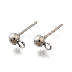 201 Stainless Steel Stud Earring Findings, with Loop and 304 Stainless Steel Pins, Round, Stainless Steel Color, 15x6.5x4mm, Hole: 1.8mm, Pin: 11x0.5mm(STAS-R156-01P-05)