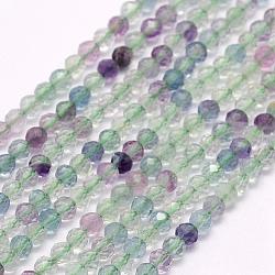 Natural Fluorite Beads Strands, Faceted, Round, 3mm, Hole: 0.5mm, about 132pcs/strand, 15.5 inch(39.5cm)(G-F509-38-3mm)
